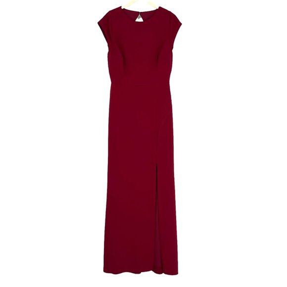 Thread Bridesmaid Size 4 Cap Sleeve Open-Back Trumpet Gown Front Slit Burgundy - Picture 2 of 12